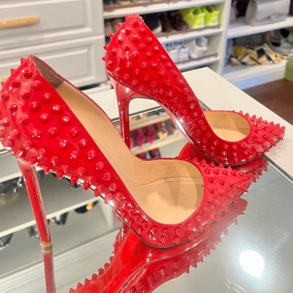Christian Louboutin Pigalle in red patent spiked, size 42, 120mm